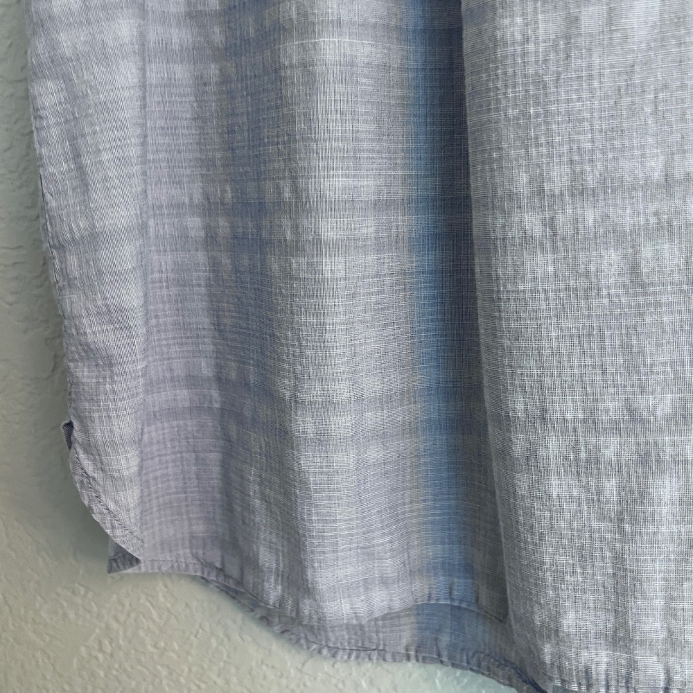 Uniqlo Womens XL Blue Plaid Cotton Henley Blouse Short Sleeve Band Collar Top - Picture 9 of 10